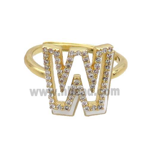 Copper Ring Pave Zircon W-Letter Adjustable Enamel Gold Plated