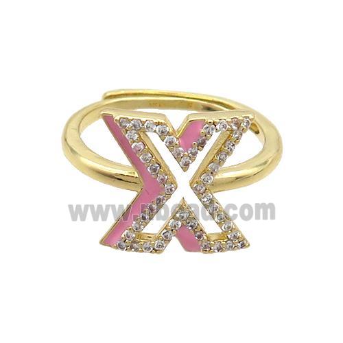 Copper Ring Pave Zircon X-Letter Adjustable Enamel Gold Plated