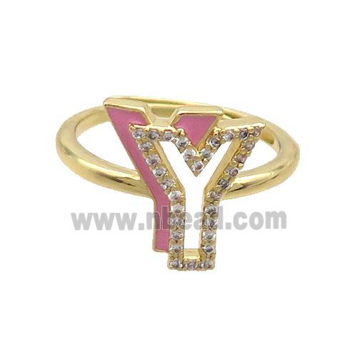 Copper Ring Pave Zircon Y-Letter Adjustable Enamel Gold Plated