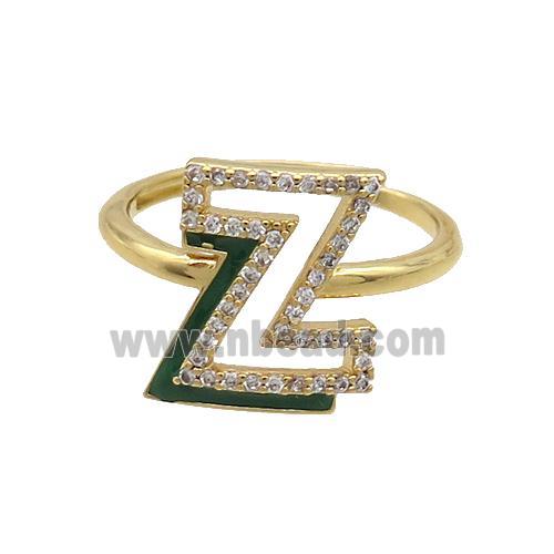 Copper Ring Pave Zircon Z-Letter Adjustable Enamel Gold Plated