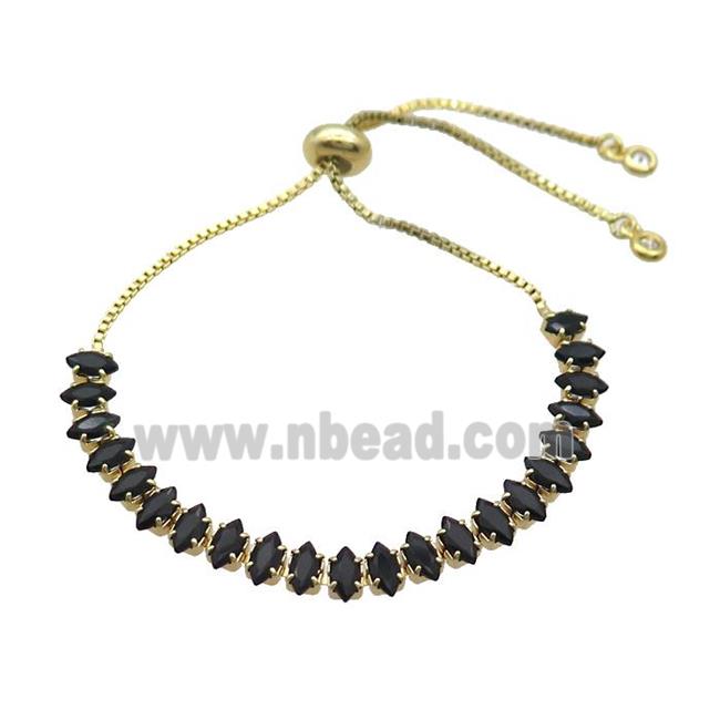 Copper Bracelet Pave Black Crystal Glass Adjustable Gold Plated
