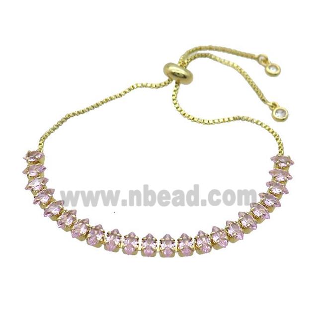 Copper Bracelet Pave Pink Crystal Glass Adjustable Gold Plated