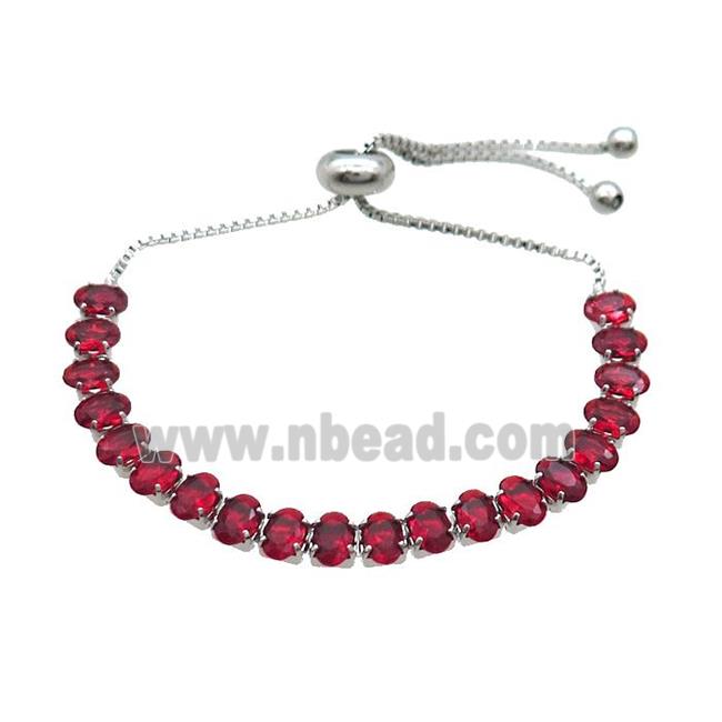 Copper Bracelet Pave Red Crystal Glass Adjustable Platinum Plated