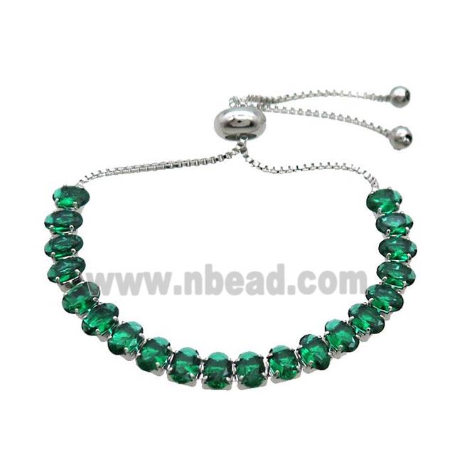 Copper Bracelet Pave Green Crystal Glass Adjustable Platinum Plated