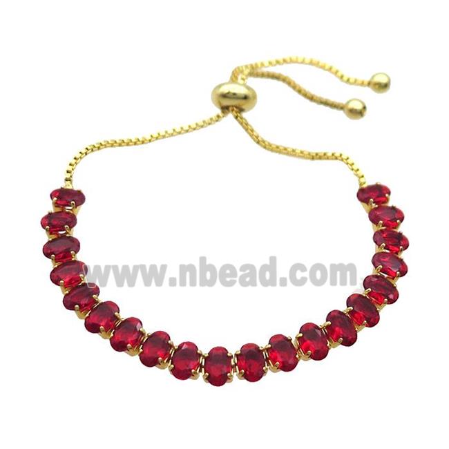 Copper Bracelet Pave Red Crystal Glass Adjustable Gold Plated