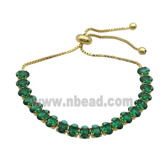 Copper Bracelet Pave Green Crystal Glass Adjustable Gold Plated