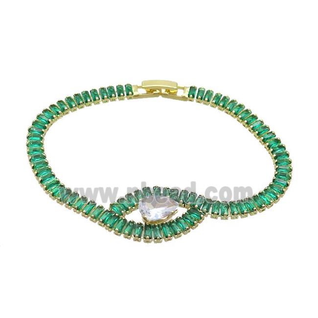 Copper Bracelet Pave Green Crystal Glass Gold Plated