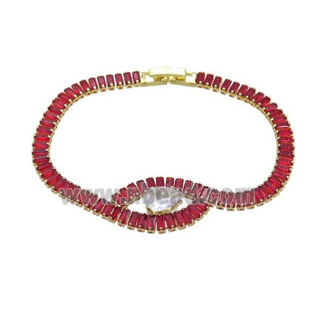 Copper Bracelet Pave Red Crystal Glass Gold Plated