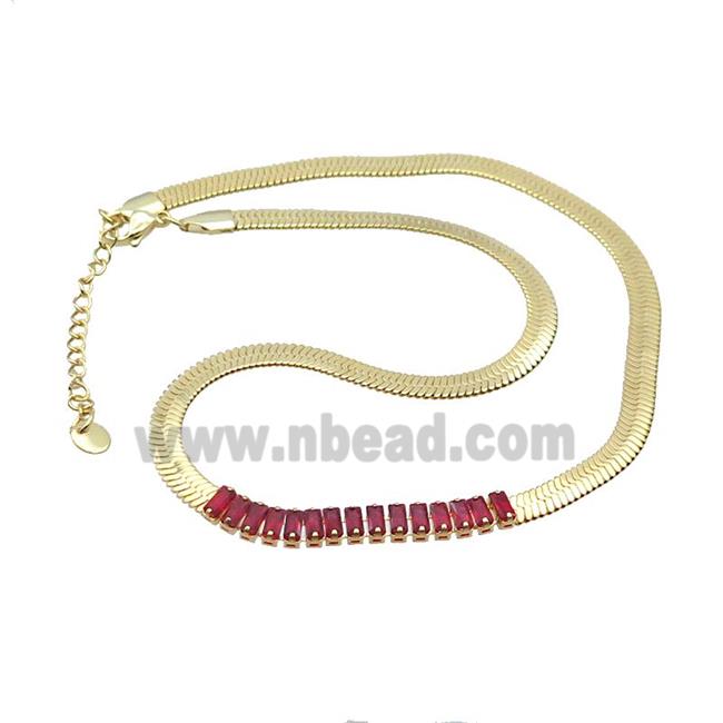Copper Necklace Pave Red Crystal Glass Gold Plated