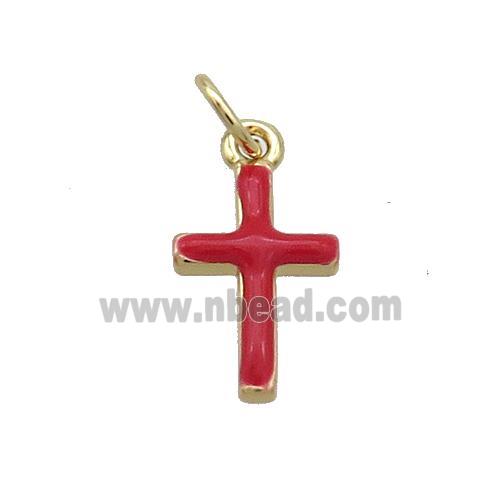 Copper Cross Pendant Red Enamel Gold Plated