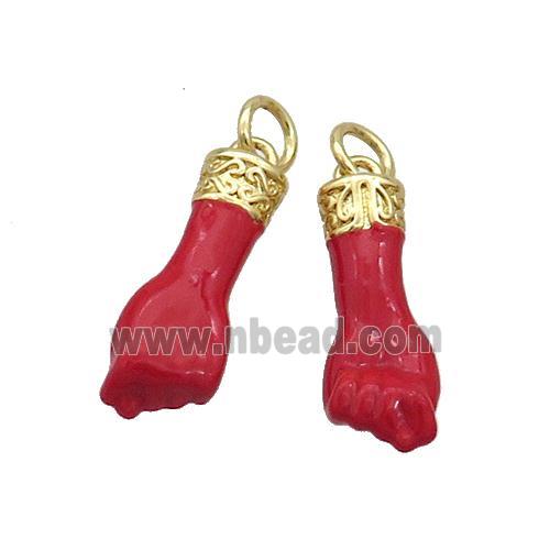 Copper Fist Charms Pendant Red Enamel Hand Gold Plated