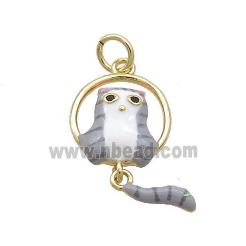 Copper Owl Charms Pendant White Gray Enamel Gold Plated