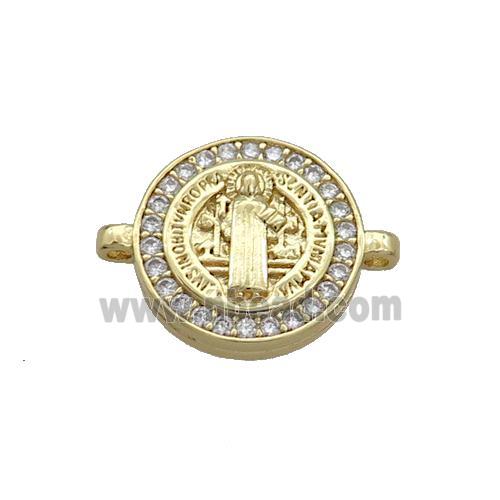 Copper Jesus Connector Pave Zircon Religious Circle Gold Plated