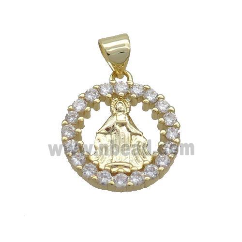 Copper Virgin Mary Charms Pendant Pave Zircon Religious Circle Gold Plated