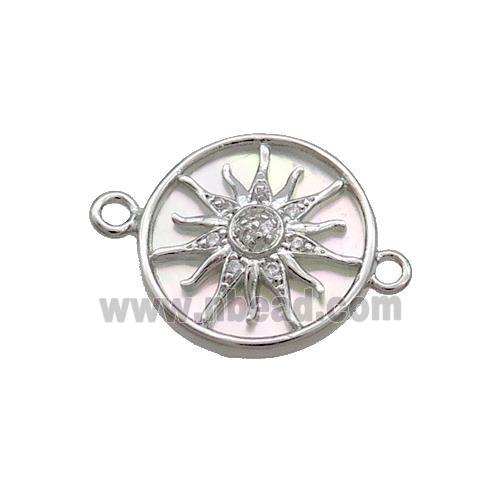 Copper Sun Charms Connector Pave Zircon Shell Backing Platinum Plated