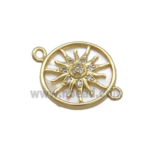 Copper Sun Charms Connector Pave Zircon Shell Backing Gold Plated
