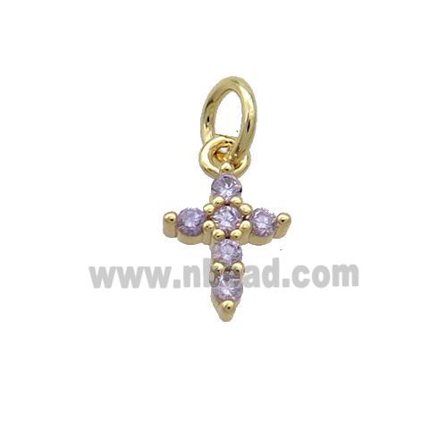 Copper Cross Pendant Pave Purple Zircon Gold Plated
