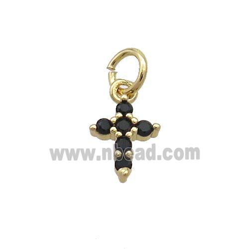 Copper Cross Pendant Pave Black Zircon Gold Plated