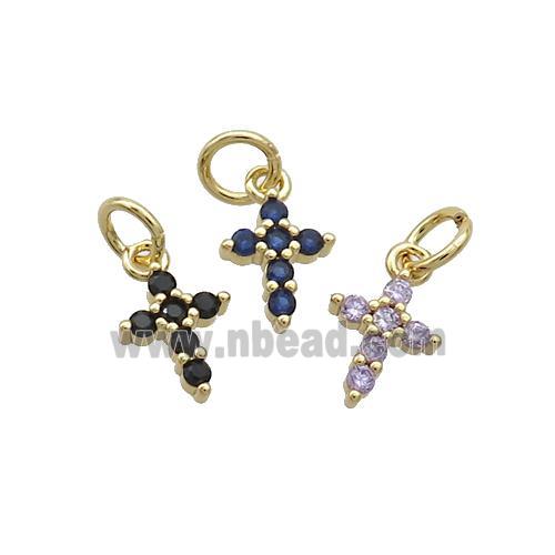 Copper Cross Pendant Pave Zircon Gold Plated Mixed