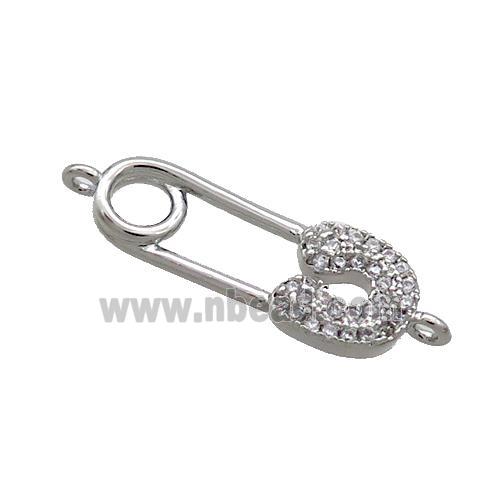 Copper Safety Pins Connector Pave Zircon Platinum Plated