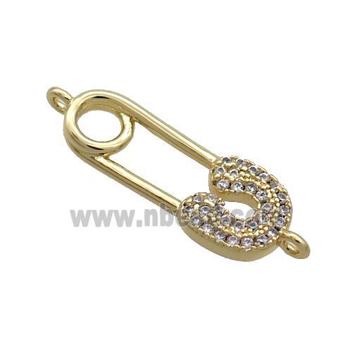 Copper Safety Pins Connector Pave Zircon Gold Plated