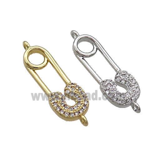 Copper Safety Pins Connector Pave Zircon Mixed