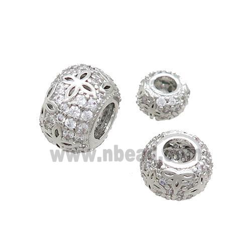 Copper Rondelle Beads Pave Zircon Large Hole Platinum Plated