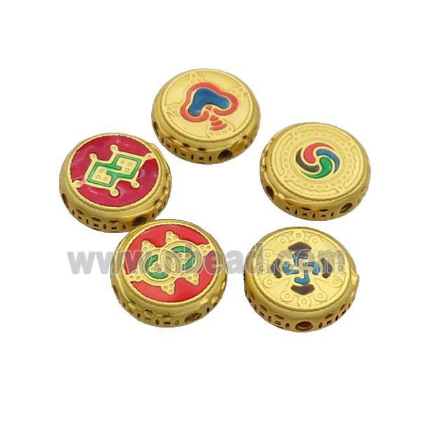 Copper Button Circle Beads Enamel Gold Plated Mixed