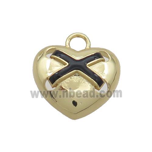 Copper Heart Pendant Black Enamel Gold Plated