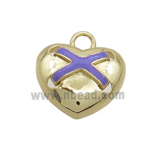 Copper Heart Pendant Lavender Enamel Gold Plated
