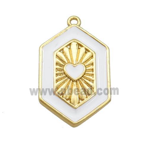 Copper Hexagon Pendant White Enamel Heart Gold Plated