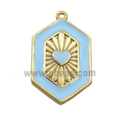 Copper Hexagon Pendant Blue Enamel Heart Gold Plated