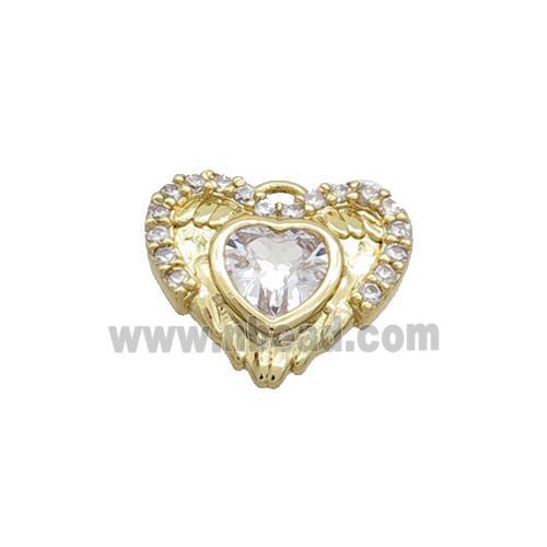 Copper Heart Pendant Pave Zircon Angel Wing Gold Plated