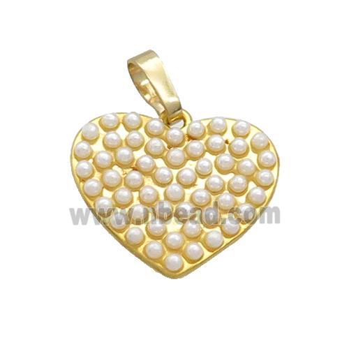 Copper Heart Pendant Pave Pearlized Plastic Gold Plated