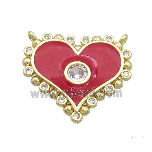 Copper Heart Pendant Pave Zircon Red Enamel 2loops Gold Plated