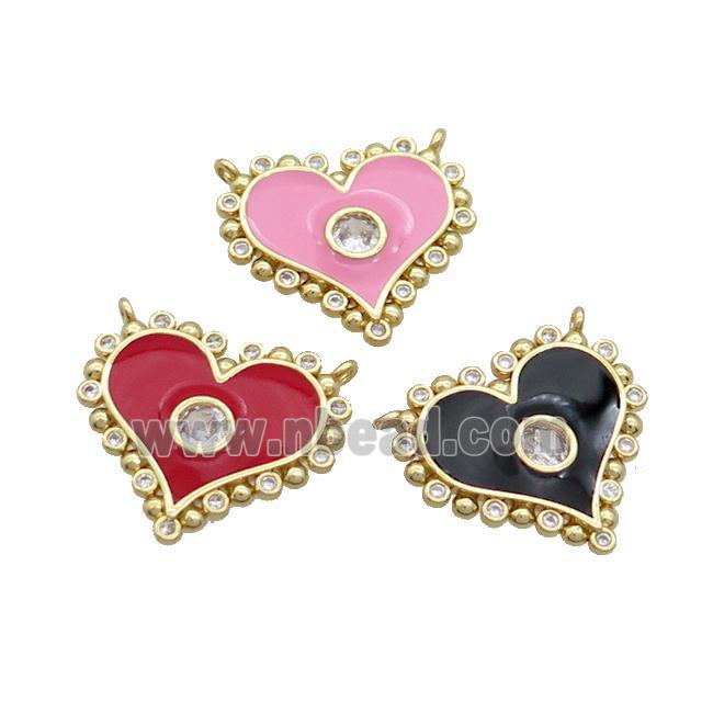Copper Heart Pendant Pave Zircon Enamel 2loops Gold Plated Mixed