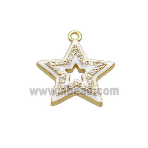 Copper Star Pendant Pave Zircon White Enamel Gold Plated