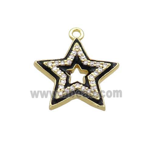Copper Star Pendant Pave Zircon Black Enamel Gold Plated