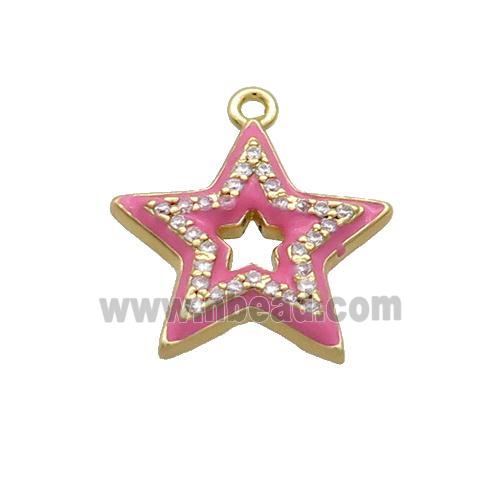 Copper Star Pendant Pave Zircon Pink Enamel Gold Plated