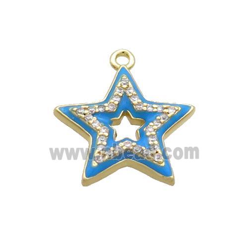 Copper Star Pendant Pave Zircon Blue Enamel Gold Plated