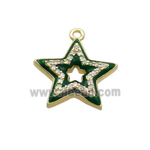 Copper Star Pendant Pave Zircon Green Enamel Gold Plated