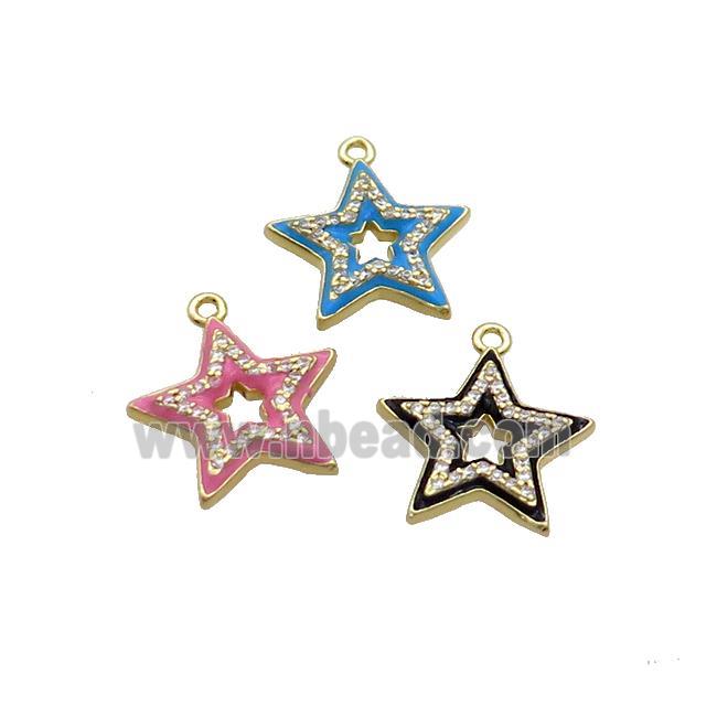 Copper Star Pendant Pave Zircon Enamel Gold Plated Mixed