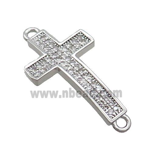 Copper Cross Connector Pave Zircon Platinum Plated