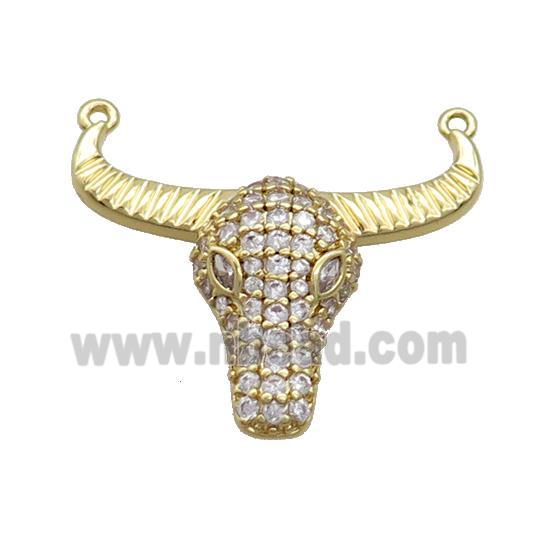 Copper Bullhead Pendant Pave Zircon 2loops Gold Plated