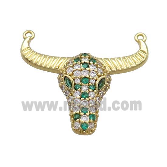 Copper Bullhead Pendant Pave Green Zircon 2loops Gold Plated