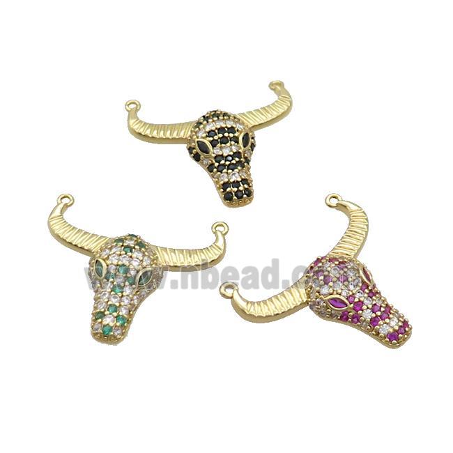 Copper Bullhead Pendant Pave Zircon 2loops Gold Plated Mixed