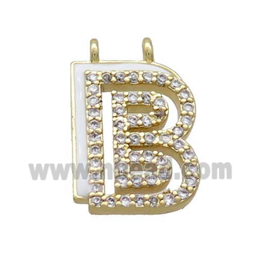Copper Pendant Pave Zircon White Enamel Letter-B 2loops Gold Plated