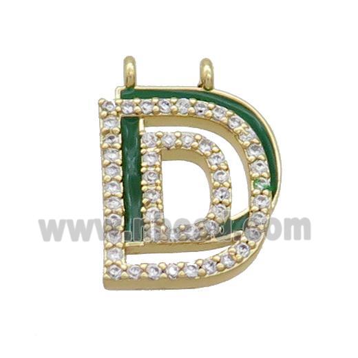 Copper Pendant Pave Zircon Green Enamel Letter-C 2loops Gold Plated