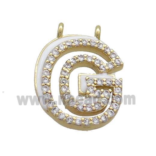 Copper Pendant Pave Zircon White Enamel Letter-G 2loops Gold Plated