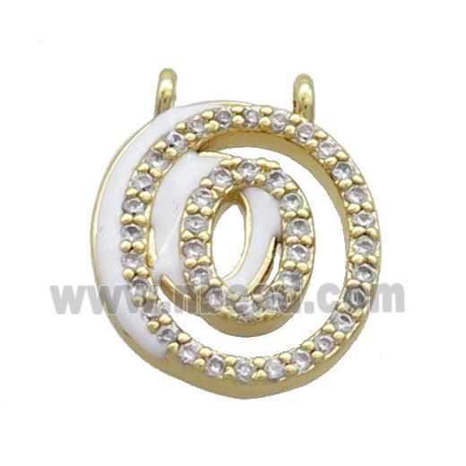 Copper Pendant Pave Zircon White Enamel Letter-O 2loops Gold Plated